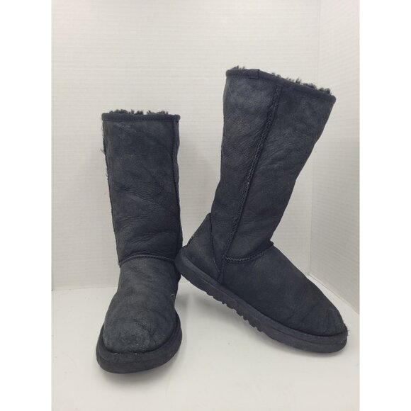 UGG Women's Australia Tall Sheepskin Suede Boots Black Style 5815 Size 5 EU 36 - Picture 5 of 15